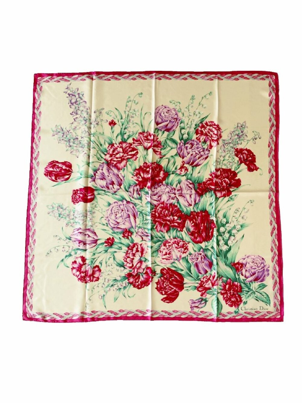 Vintage Christian Dior Silk Floral Scarf – 90cm / 35" Square – Made in Japan